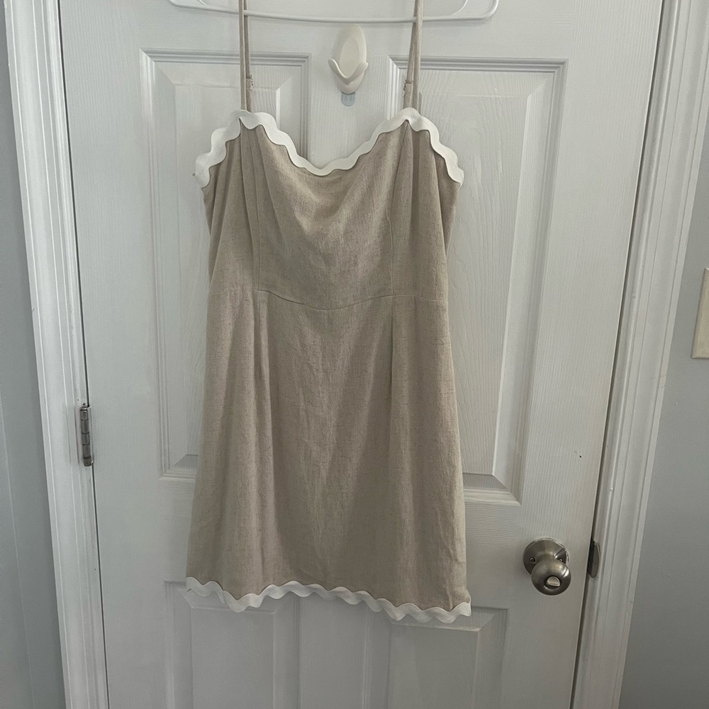 Beige Dress with White Trim